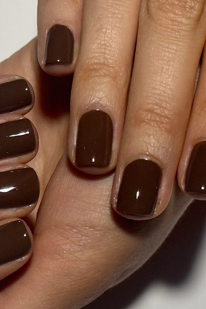 Dark Espresso Gloss - short nail design for women over 60 that makes nails look longer
