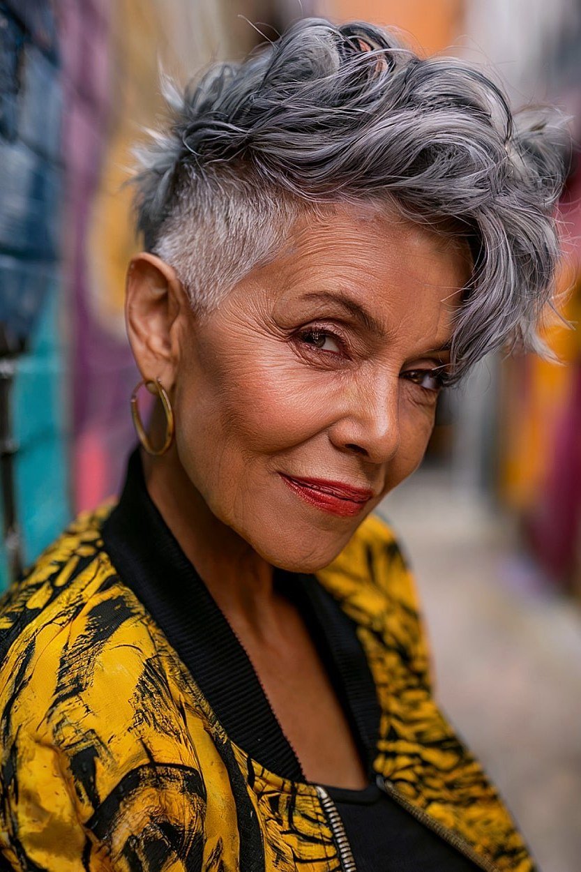 Street-Style Choppy Pixie - bold edgy pixie haircut for women over 50