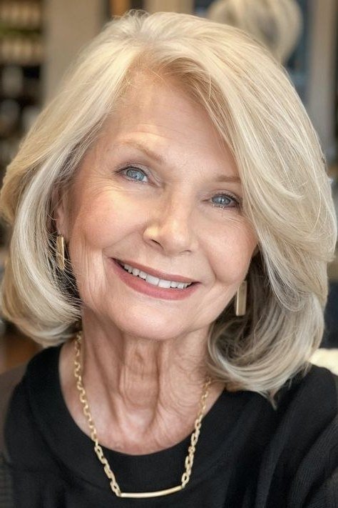 Front Silver-White Layered Bob for women over 60