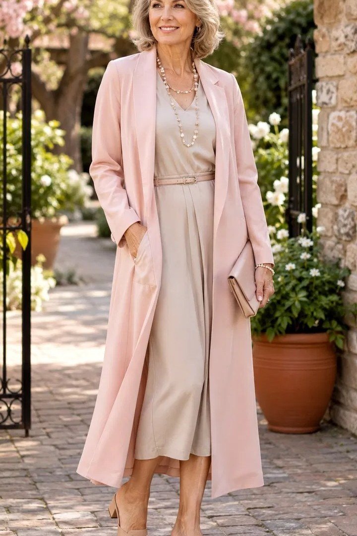 Blush Pink Suit, classy outfit for women over 60