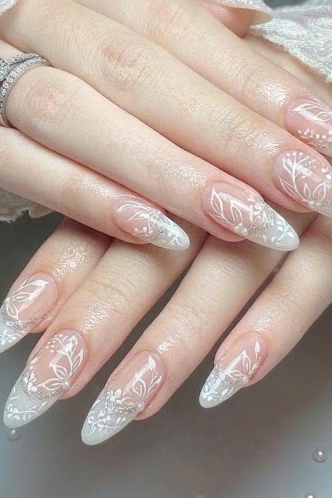 White Lace Stiletto Nails nail design for women over 40