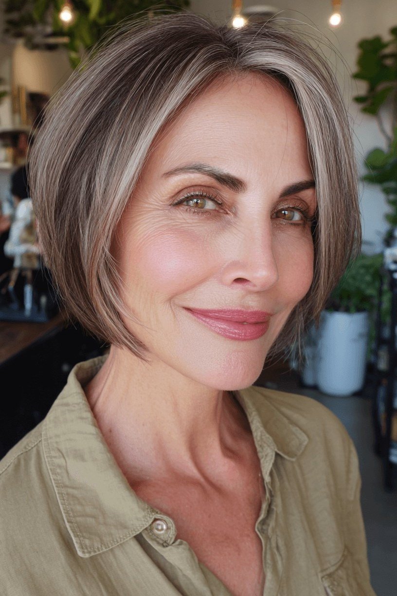 polished grey sleek bob for women over 50