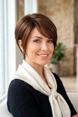 Rich brunette pixie haircut for women over 70