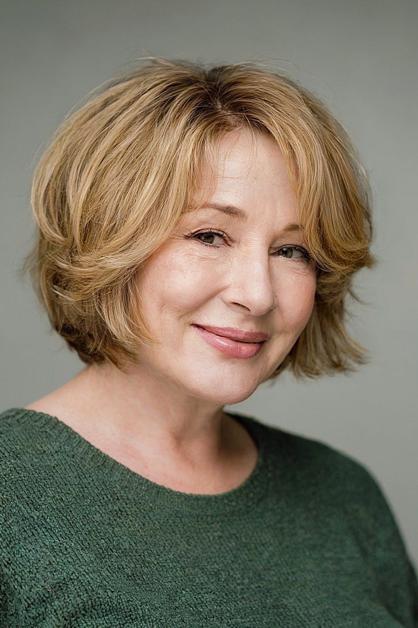 Honey Blonde Smooth Shag - shaggy bob haircut for women over 60