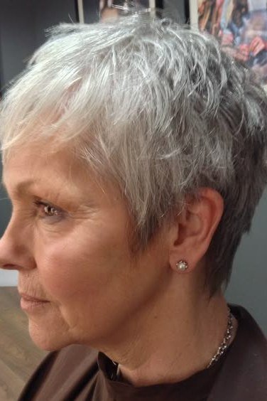 Gray Pixie with Choppy Layers - sassy hairstyle for older women
