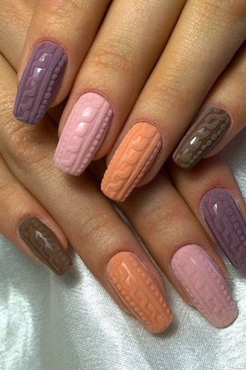 Pastel Multicolor Cable Knit Nails for women over 60