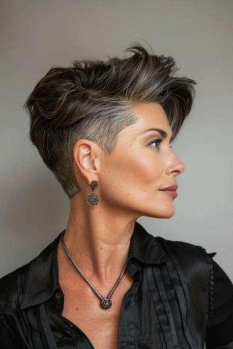 Dark Pixie in Profile - bold edgy pixie haircut for women over 50