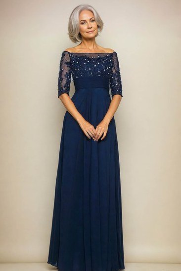navy gown with beaded illusion bodice