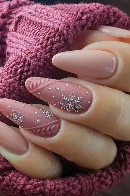 dusty pink with snowflakes, mauve sweater