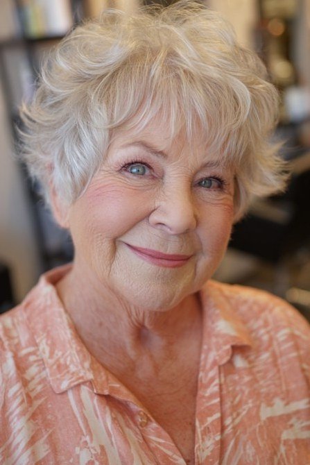 White curly pixie haircut for women over 50