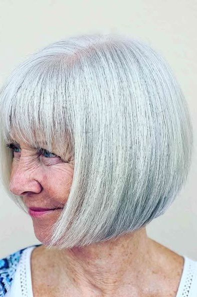 Two-Tone Silver Bob - hairstyle for women over 70