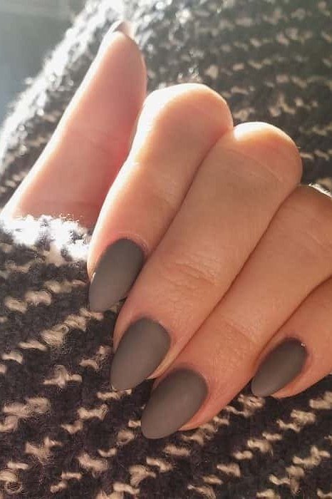 short round, matte taupe gray, hand in dark knit , for women over 60