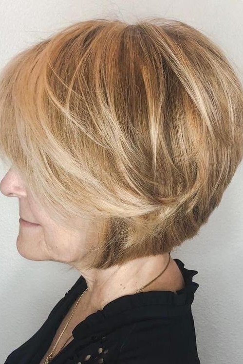 Honey Blonde Stacked Bob for women over 70