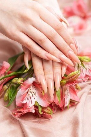 French with Pink Floral Bouquet - elegant nail art idea for mature hands, women over 50