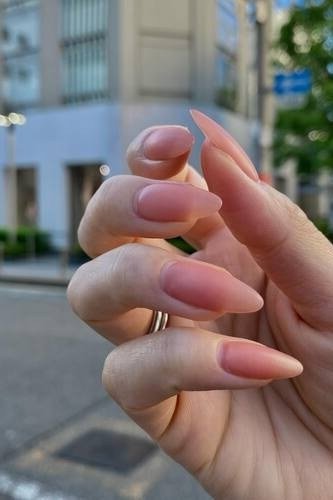 Pink Nude Ombre Almond Outdoor - elegant nude nail design for women over 60
