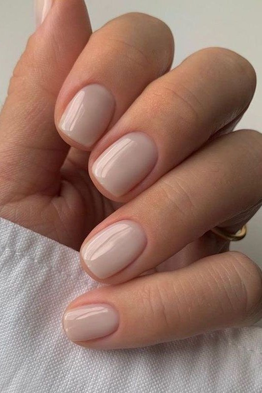 Warm Taupe Squoval Nails - old money fall nail color for women over 40