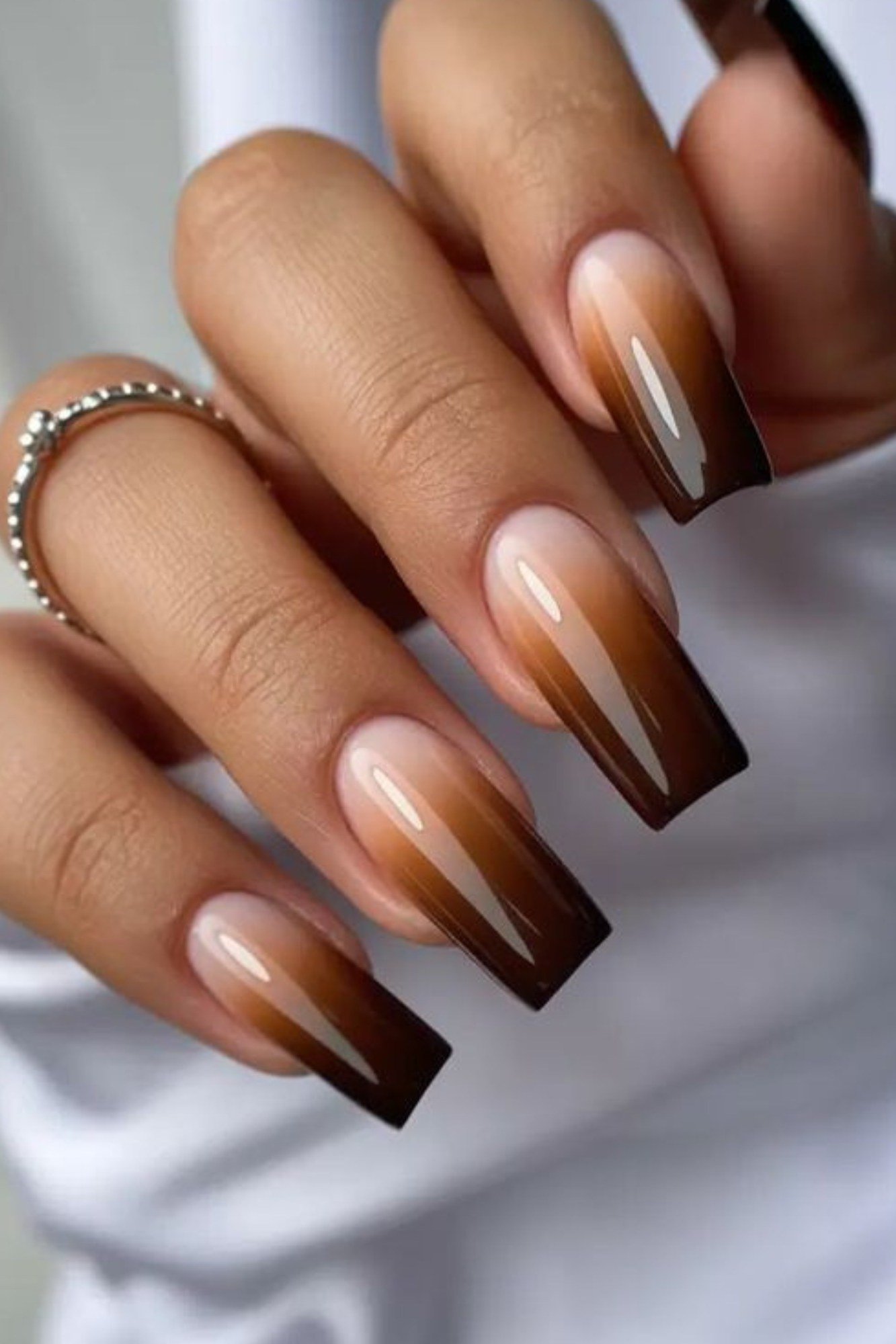 Dark Chocolate Ombre Coffin Nails - brown nail idea for women over 50