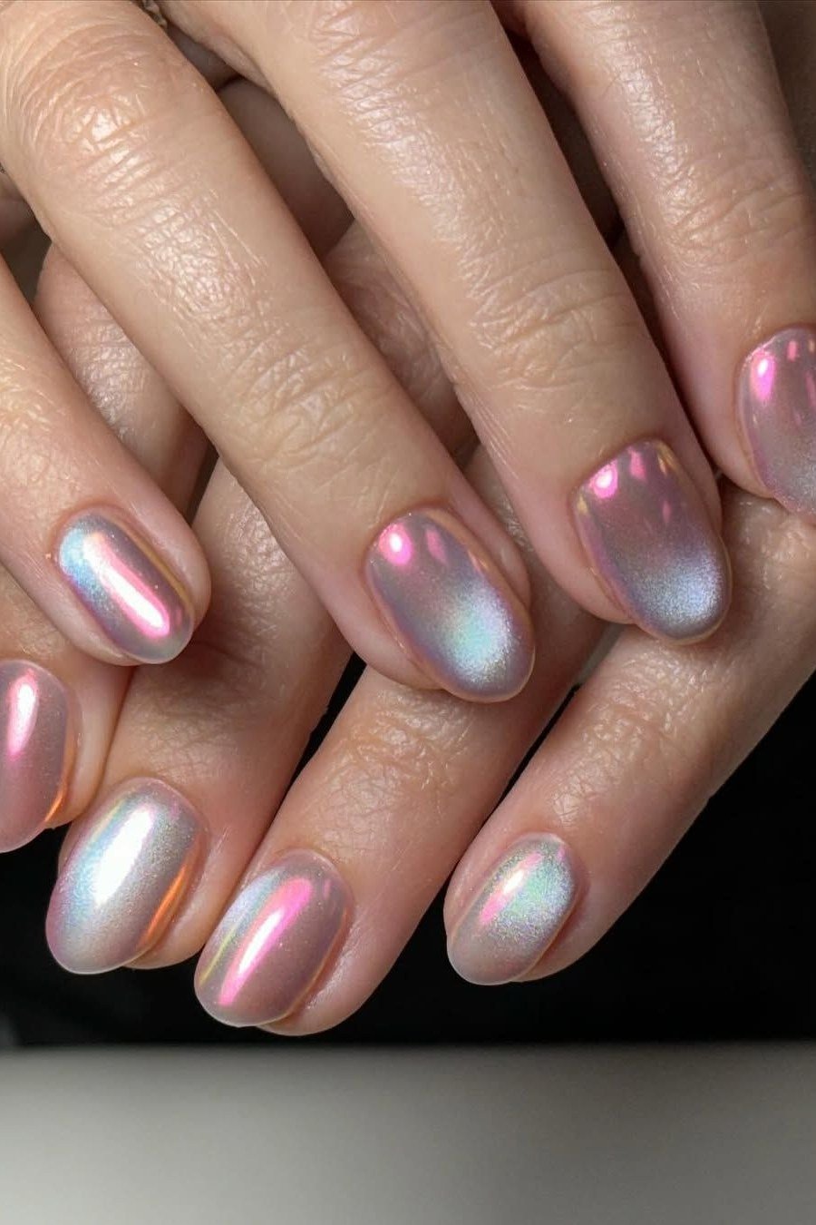 Rosy Pink Pearl Chrome Almond Nails - chrome nail designs for women over 60