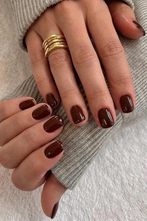 Espresso Rounded - short nail design for women over 60 that makes nails look longer