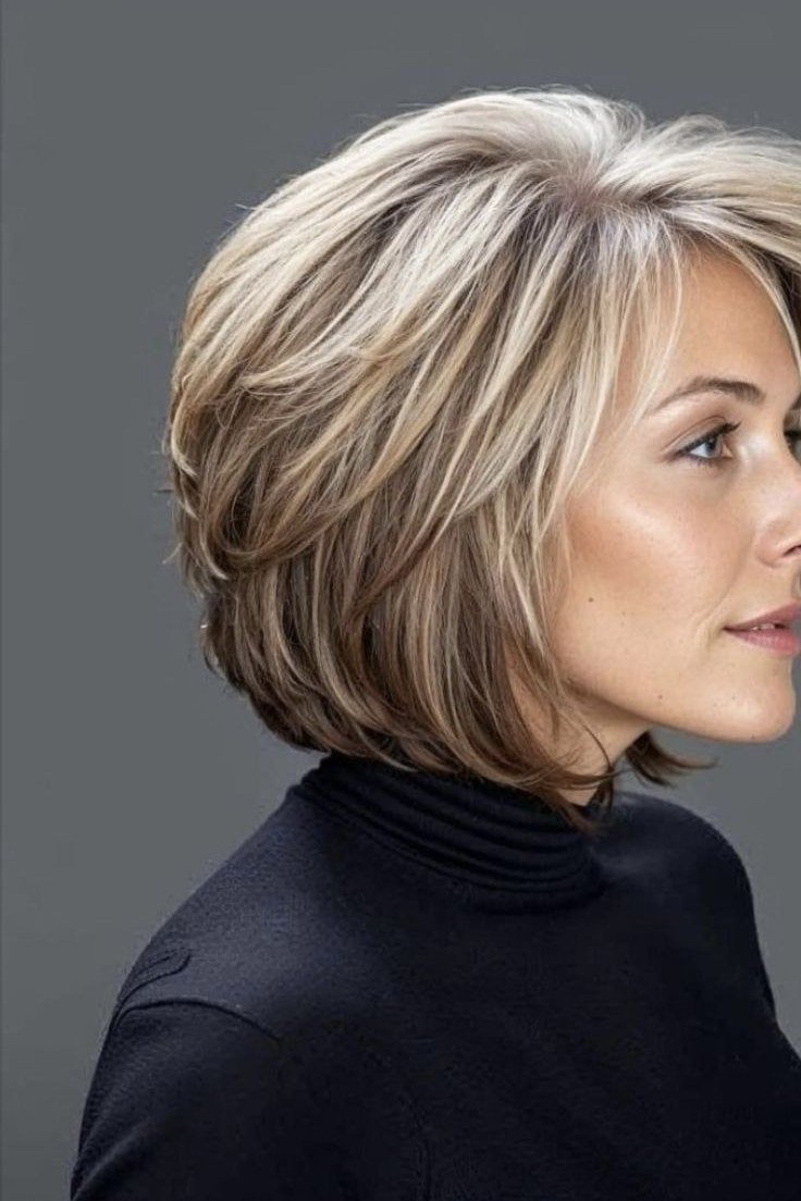 Highlighted Layered Bob With Face Framing for women over 60
