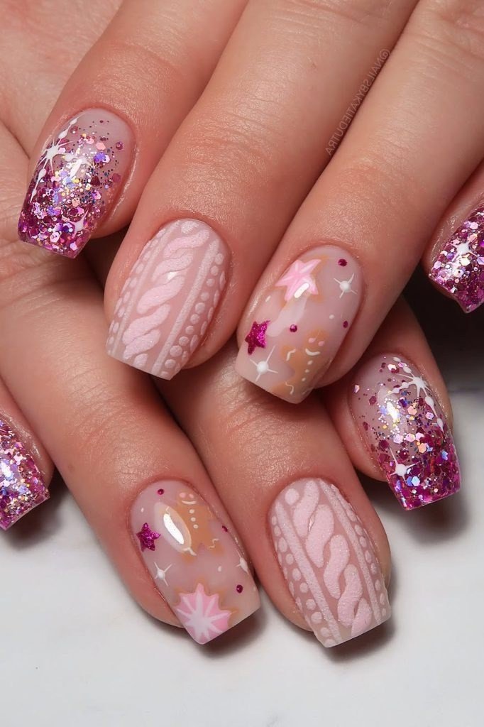 pink glitter and sweater-knit mix