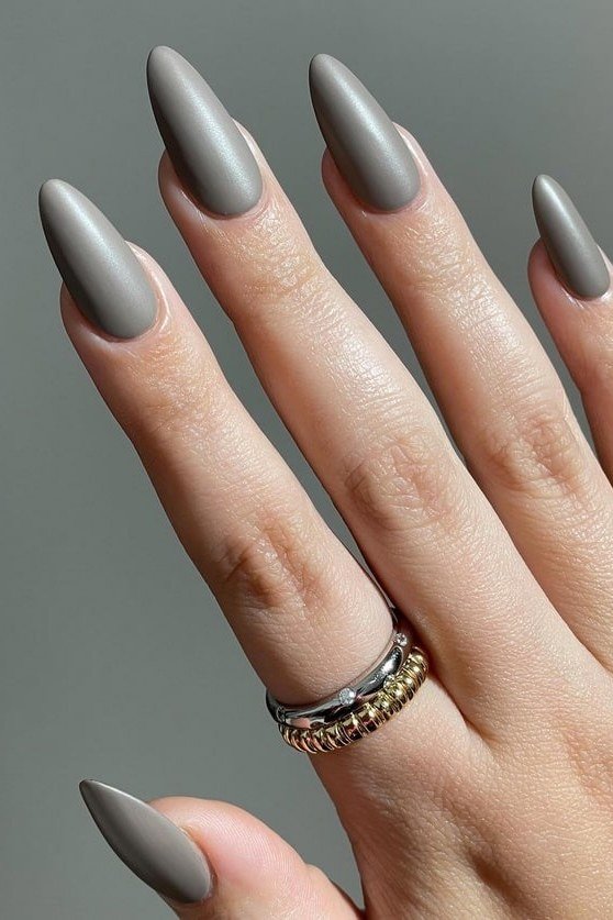 grey matte stiletto nails