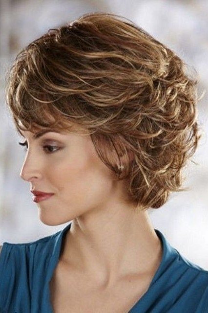 Brown curly bob, side view - wispy hairstyle for women over 40
