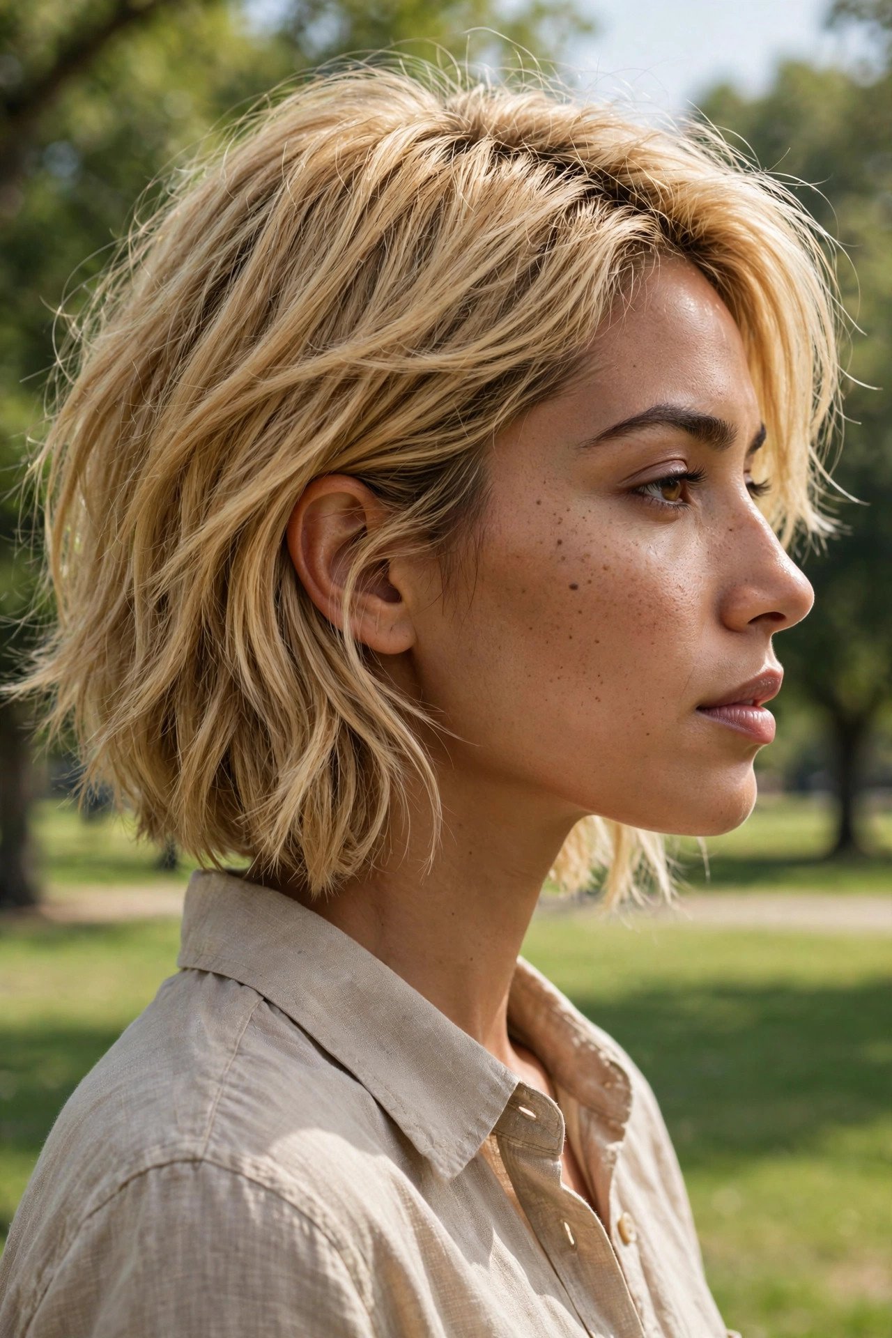 Shaggy bob with golden blonde color