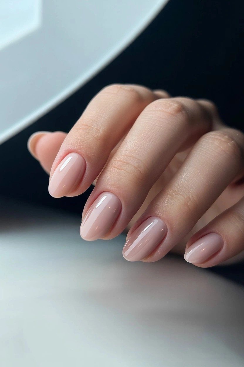 Pink nude nails with dark top