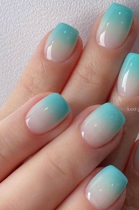 Mint green ombre, short nails, ombre nail design for women over 60