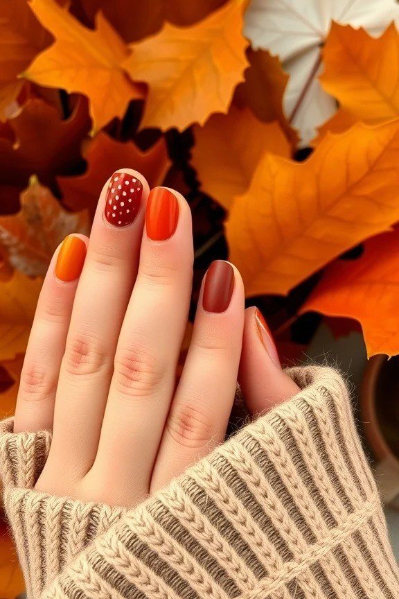 Pumpkin Spice Dot Art - fall nail color idea for women over 60