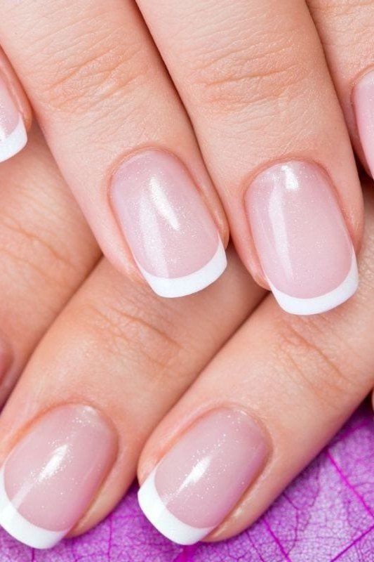 French Almond with Lavender Line Art - elegant nail art idea for mature hands, women over 50