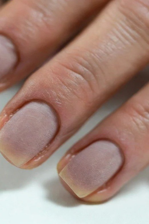 Mauve Gray Taupe Short Mature Hands - elegant nude nail design for women over 60