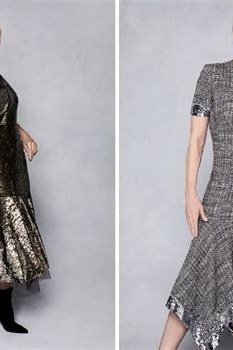 grey and black dresses, two silver-haired models, elegant cocktail dress for women over 60
