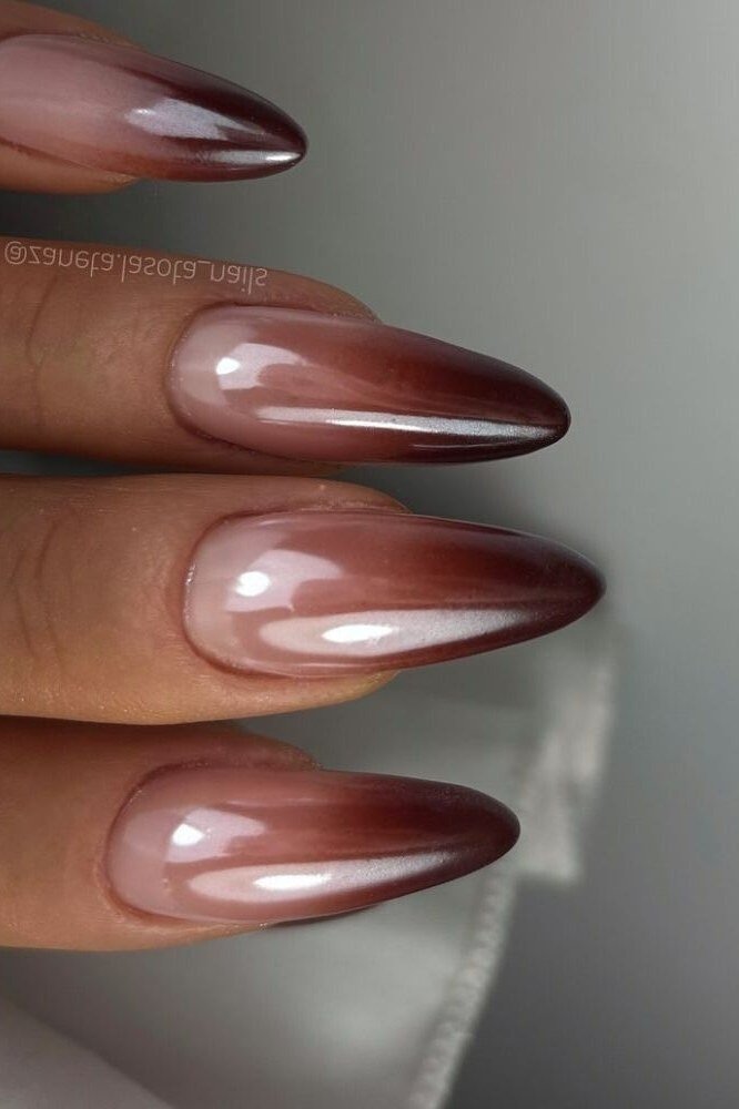 Coffee Jelly Ombre Coffin Nails - brown nail idea for women over 50