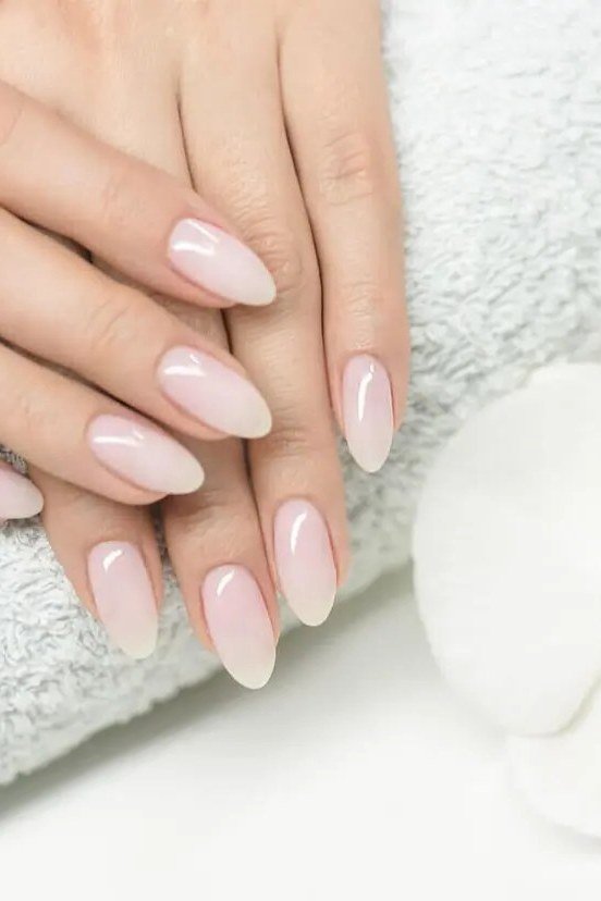 Nude Almond Nails with White Orchid, nail color idea for women over 60