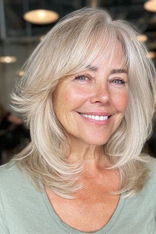 Silver Layered Salon Lob - layered lob hairstyle for women over 60