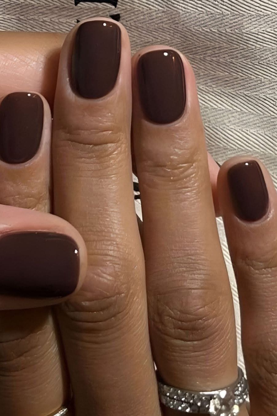Plum Brown - short nail design for women over 60 that makes nails look longer