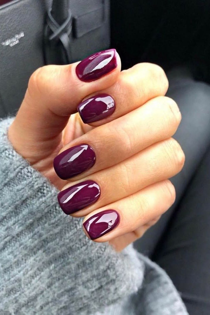 Plum Glossy Nails, fun winter nail idea for women over 60