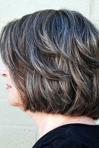 Dark silver stacked bob haircut for women over 50