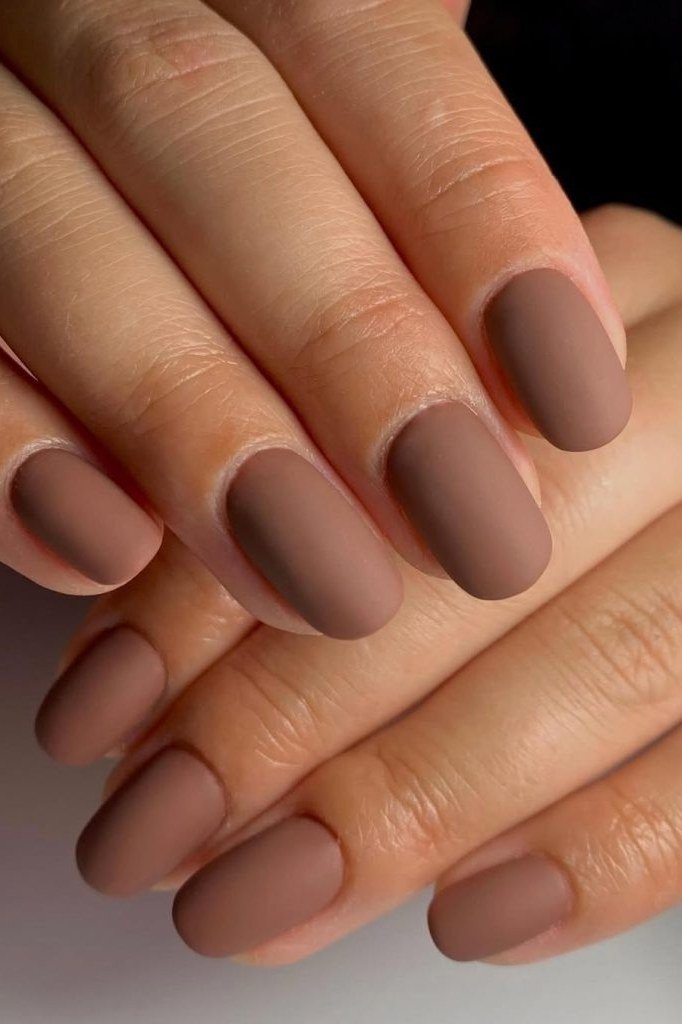 taupe matte almond nails