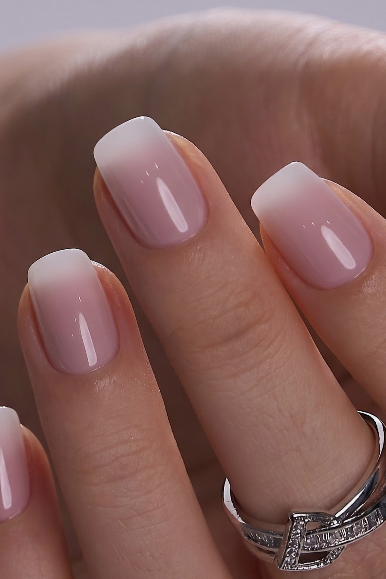 Milky Nude Nails with a Glitter Accent - flattering nail polish shade that hides veins for women over 50