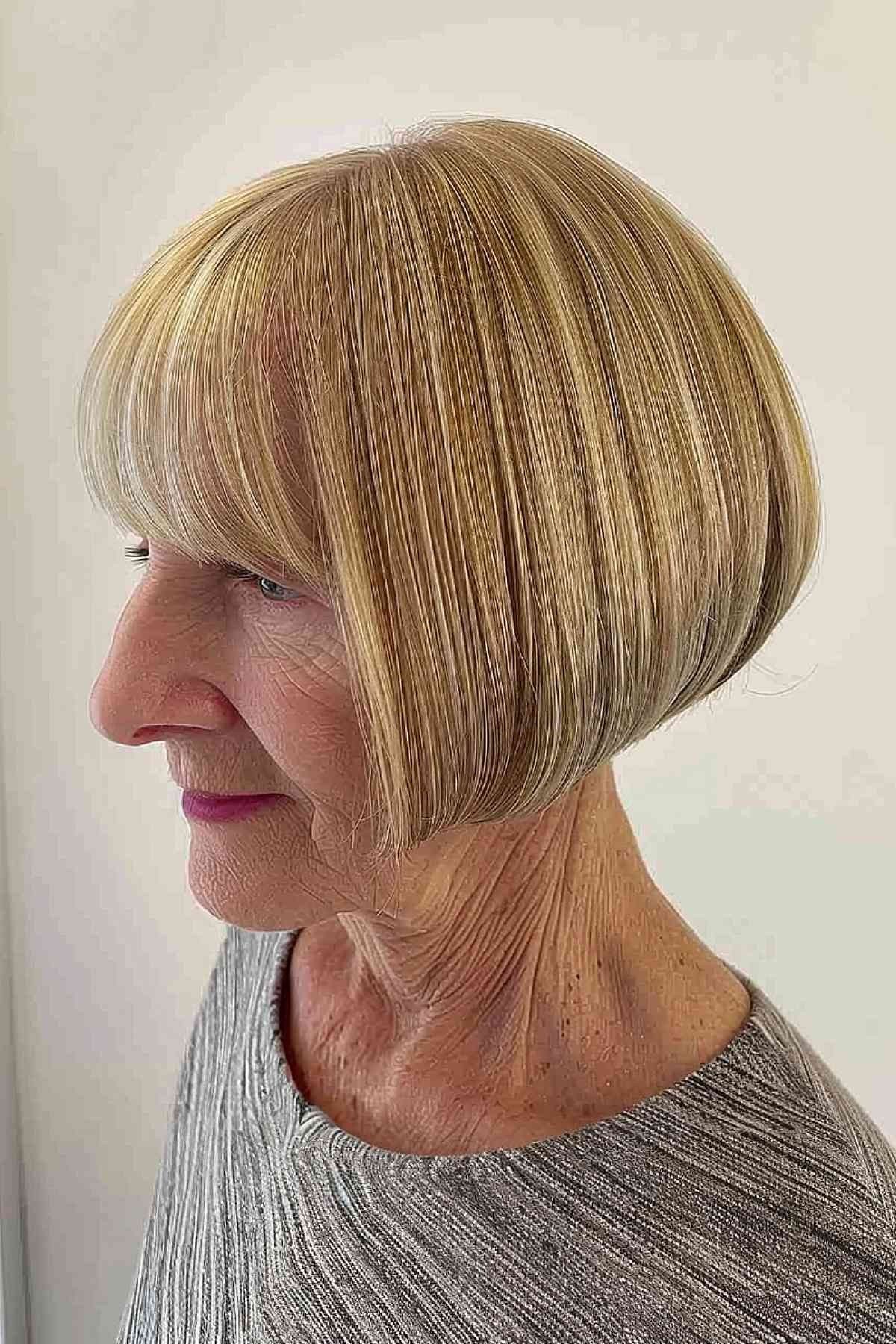 Blonde Bob with Bangs - hairstyle for women over 70