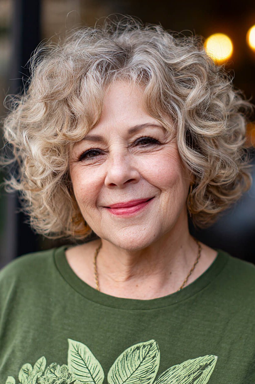 Blonde Curly Bob With Fullness - short curly hairstyle for women over 60