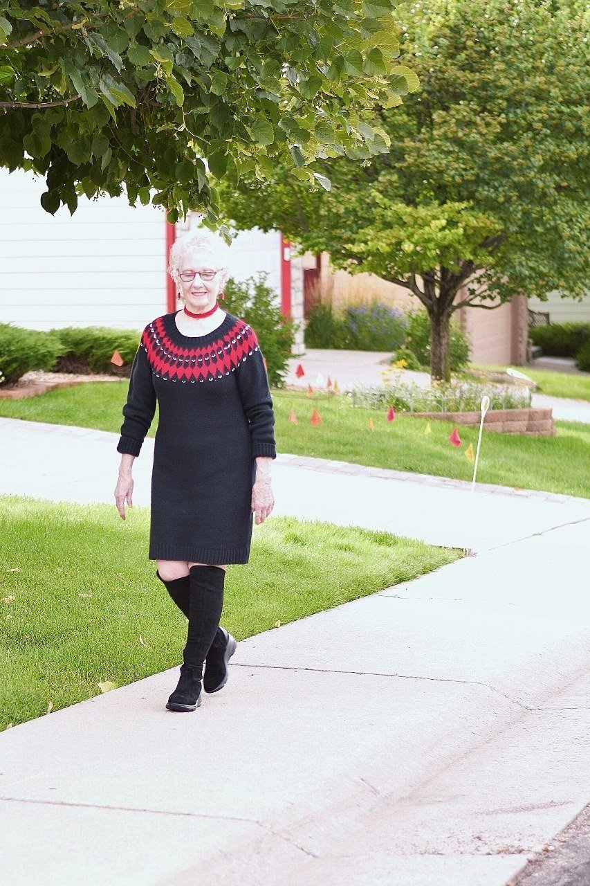 black fair isle knit mini for women over 60