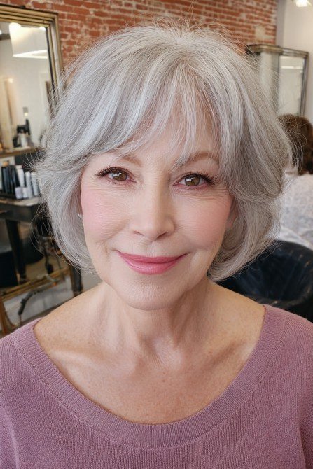Soft Silver Salon Layers, layered hairstyle for women over 70