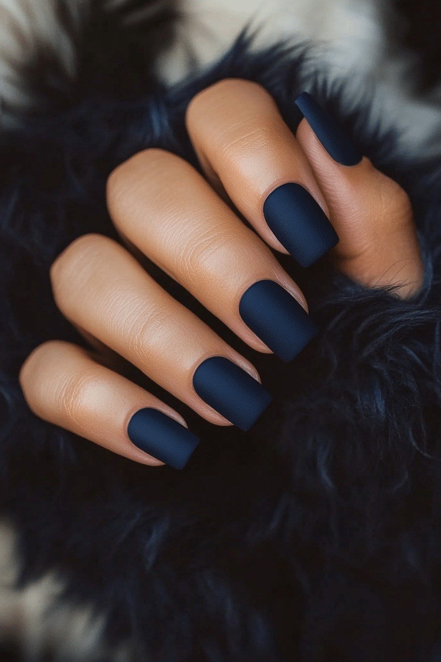 Navy matte oval nails
