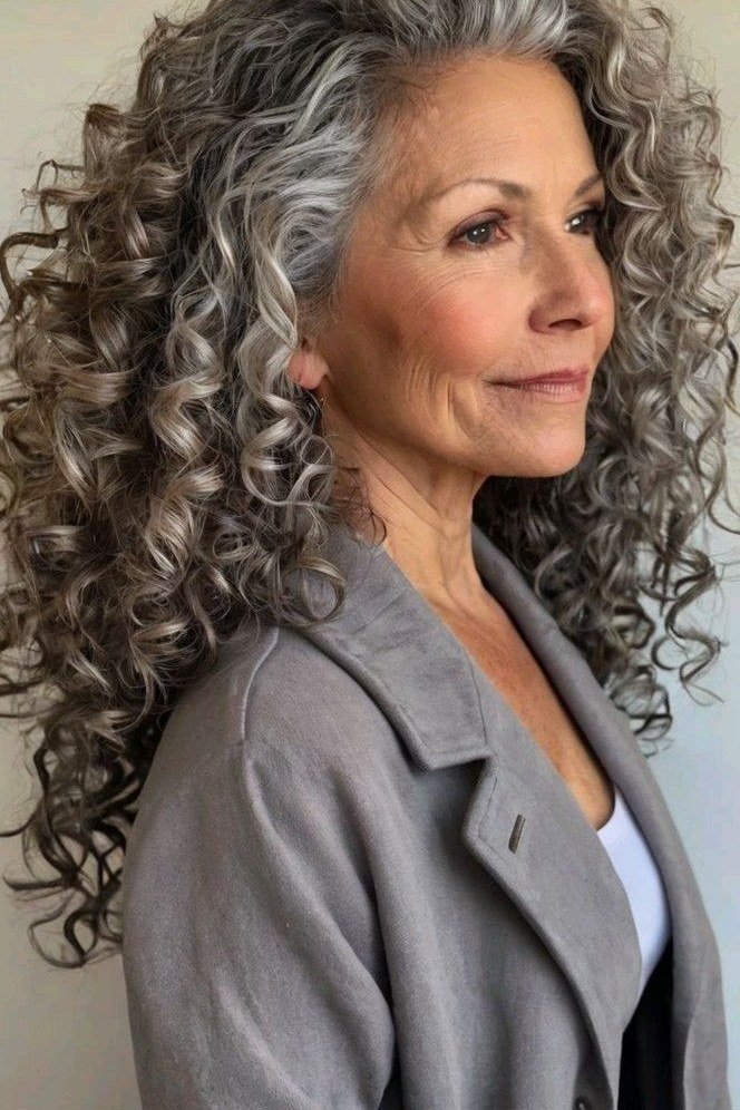 Long tight silver curls