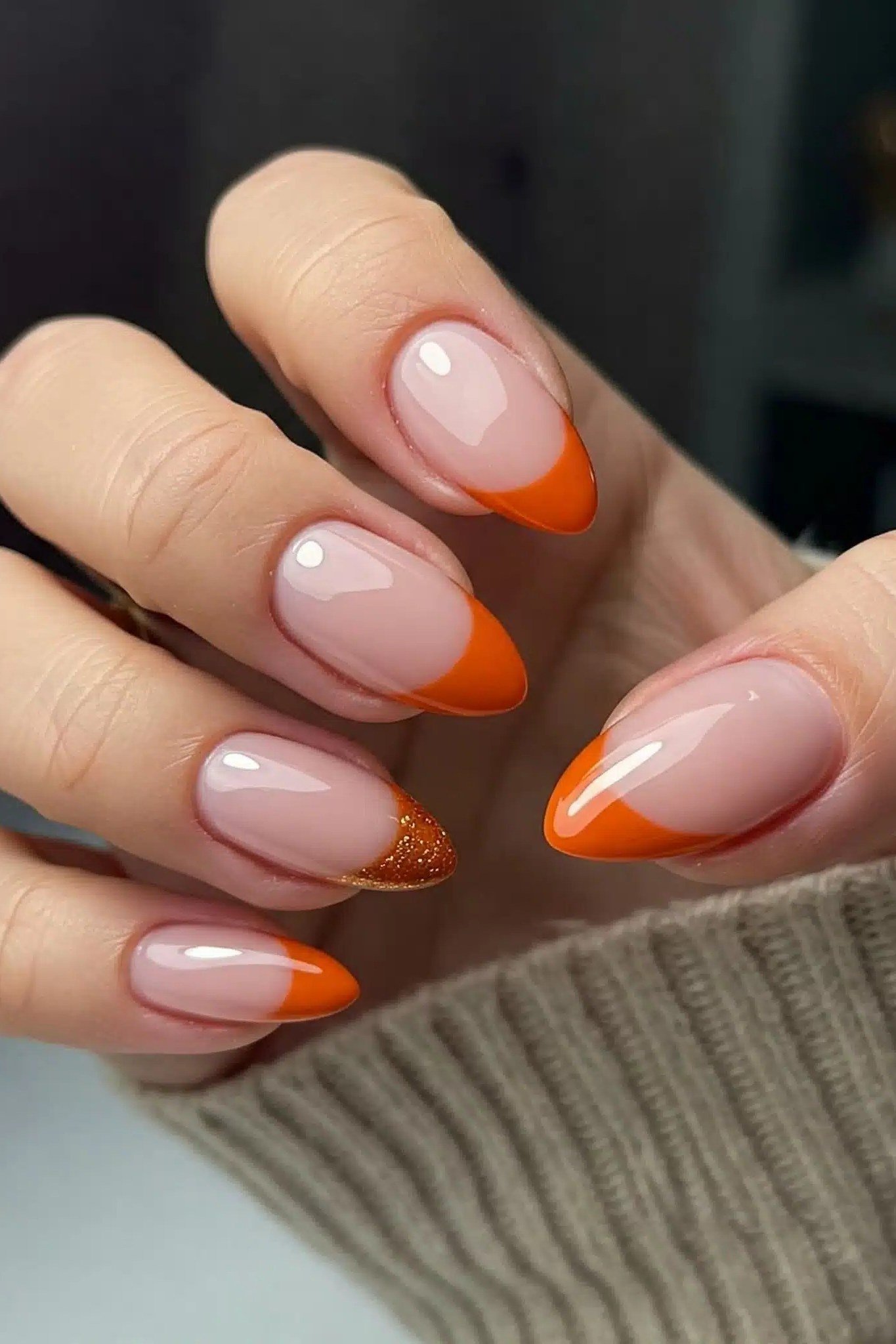 Orange french tip nails, fall nail design for women over 60