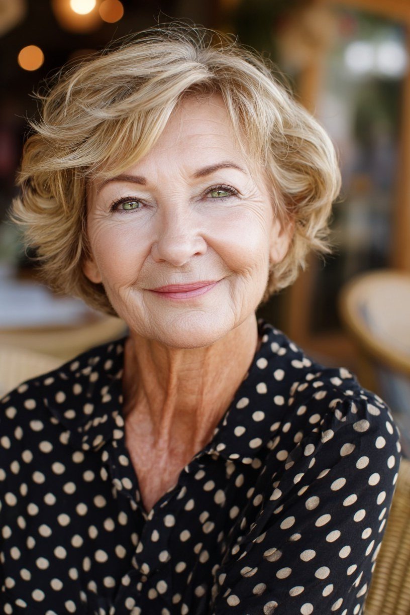 Silver layered bob haircut for women over 70, side view